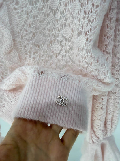 Chanel 25K Pink Lace Knit Top