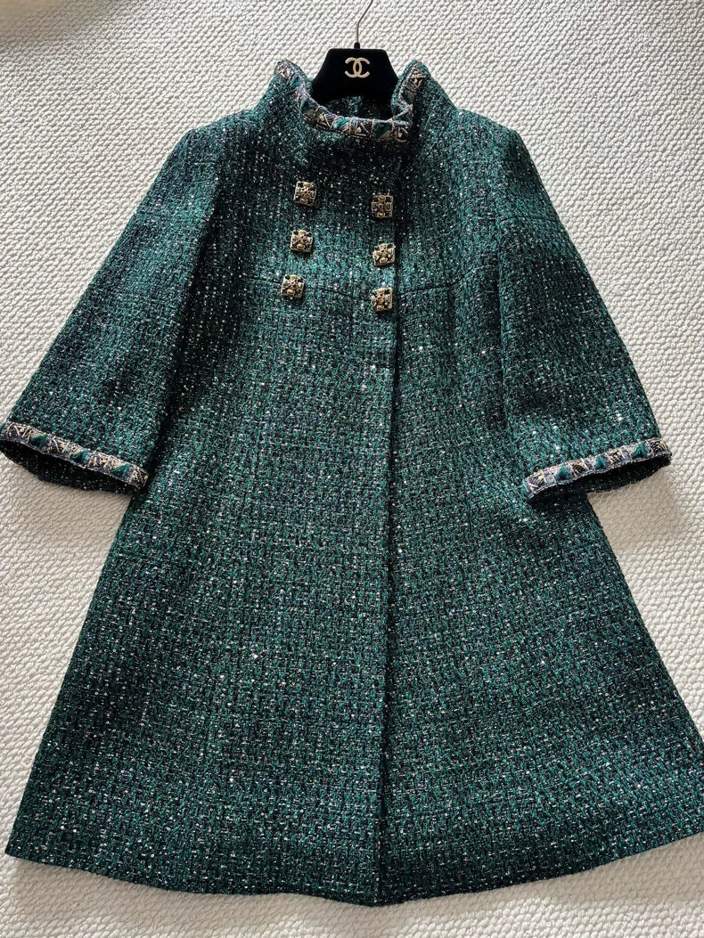 Chanel Byzantine Green Double-Breasted Glass Button Jacket