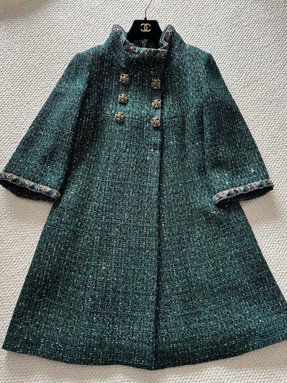 Chanel Byzantine Green Double-Breasted Glass Button Jacket