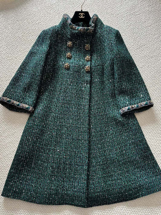 Chanel Byzantine Green Double-Breasted Glass Button Jacket