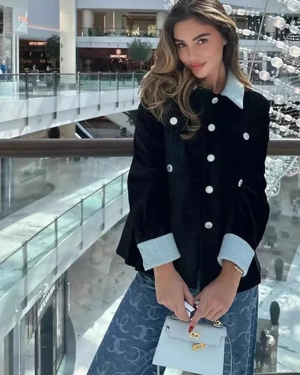 Chanel 22B black velvet & light blue jacket