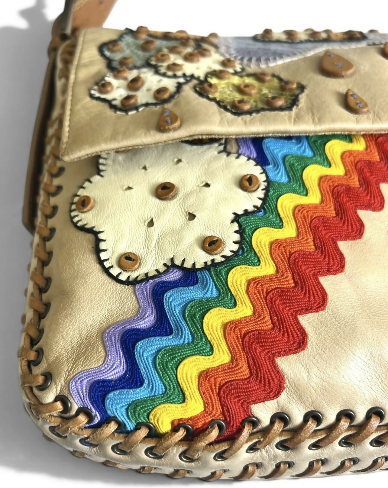 ULTRA RARE FENDI MAXI RAINBOW WHIPSTITCH EMBROIDERED 3WAY BAGUETTE BAG