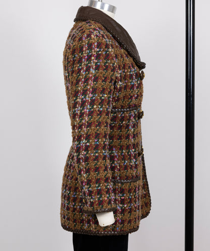 Chanel 1992 Spring/Summer Vintage Brown Tweed and Leather Jacket