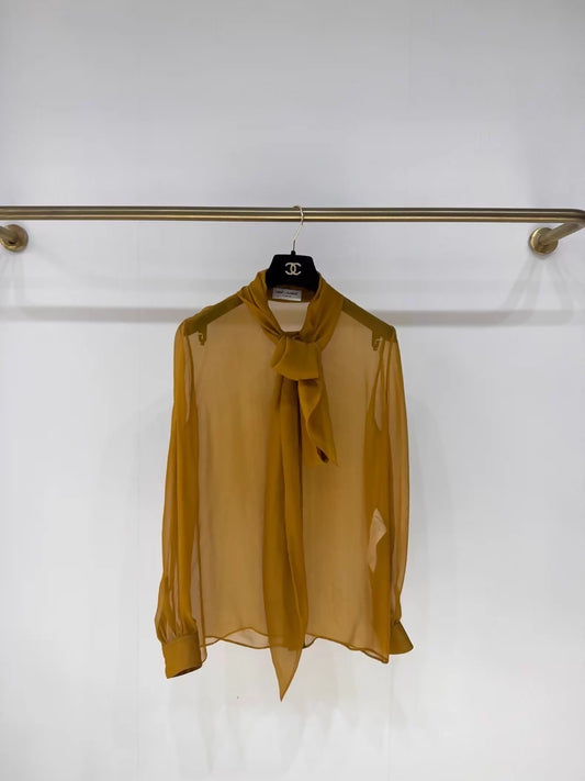 Saint Laurent sheer mustard yellow silk vest shirt