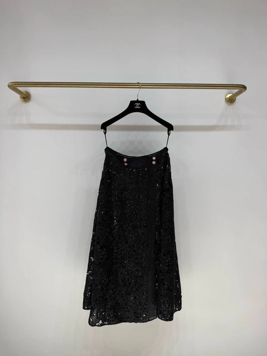 Chanel 24S black lace skirt