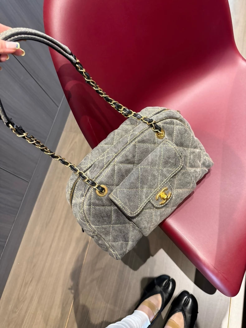 Chanel 24A bowling bag in gray denim (small size)