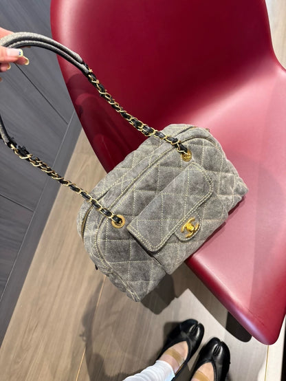 Chanel 24A bowling bag in gray denim (small size)