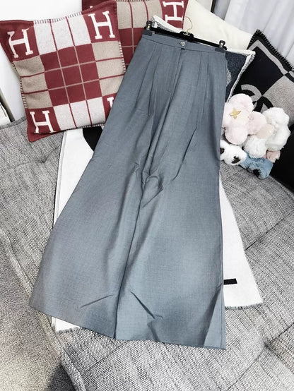 Chanel 22c grey oversized pleated suit trousers,