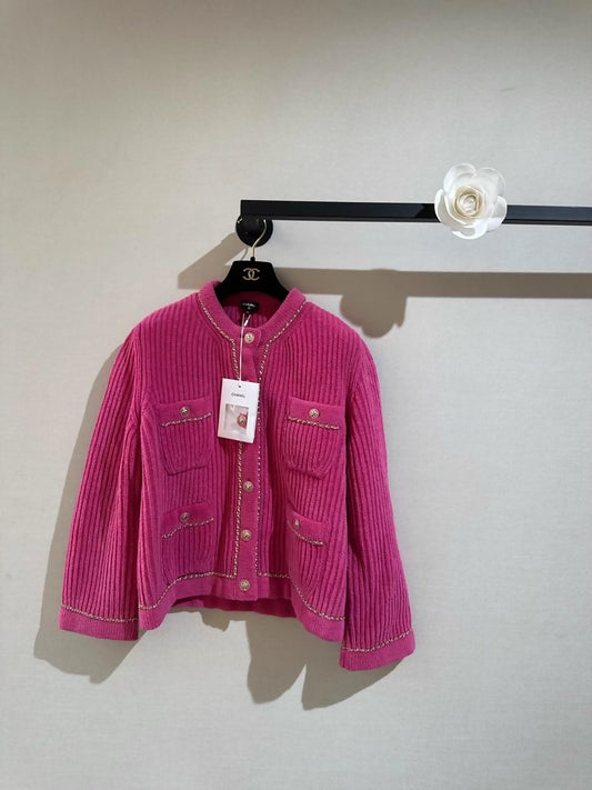 Chanel 22b fuchsia chain cardigan