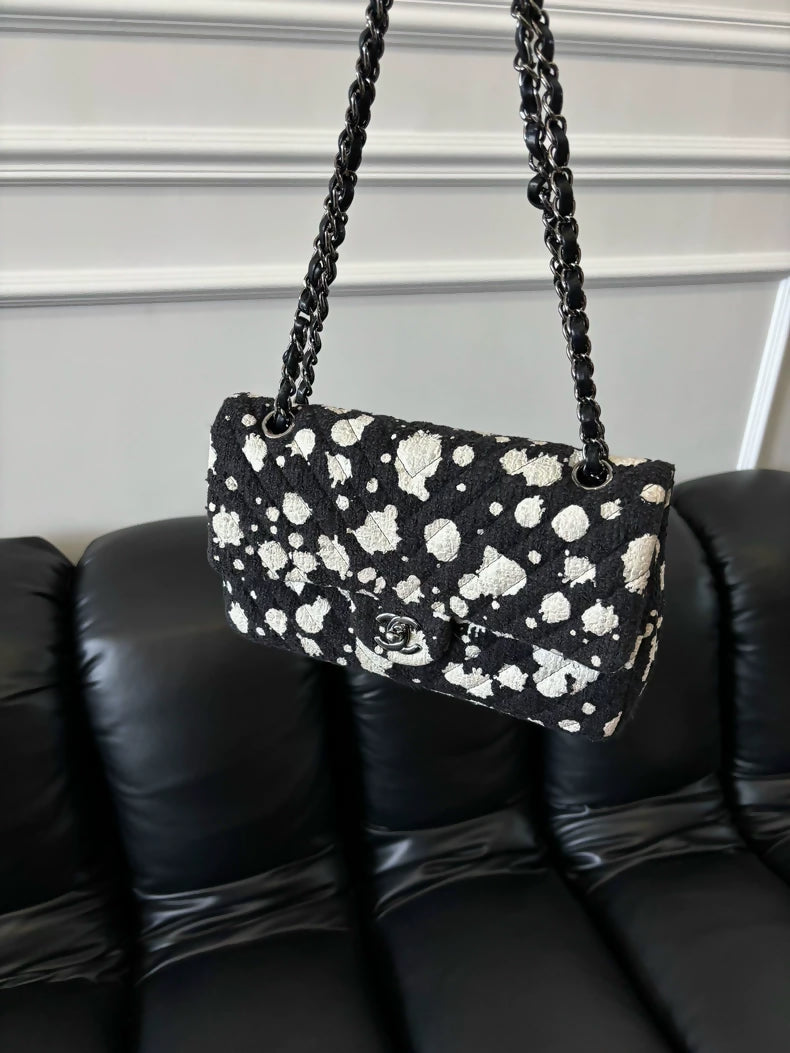 Chanel black and white medium flap CF