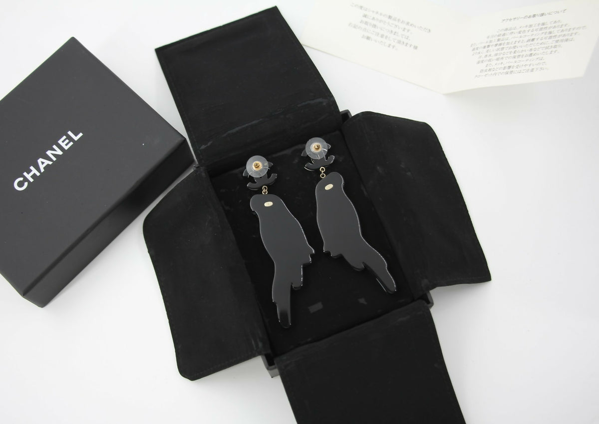 Chanel 17C Resin Cruise Collection Parrot-Motif Stud Earrings