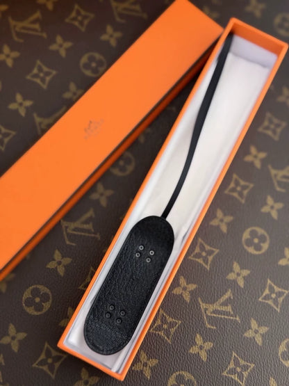 HERMES Black Finger Skateboard Charm Keychain Chevre leather
