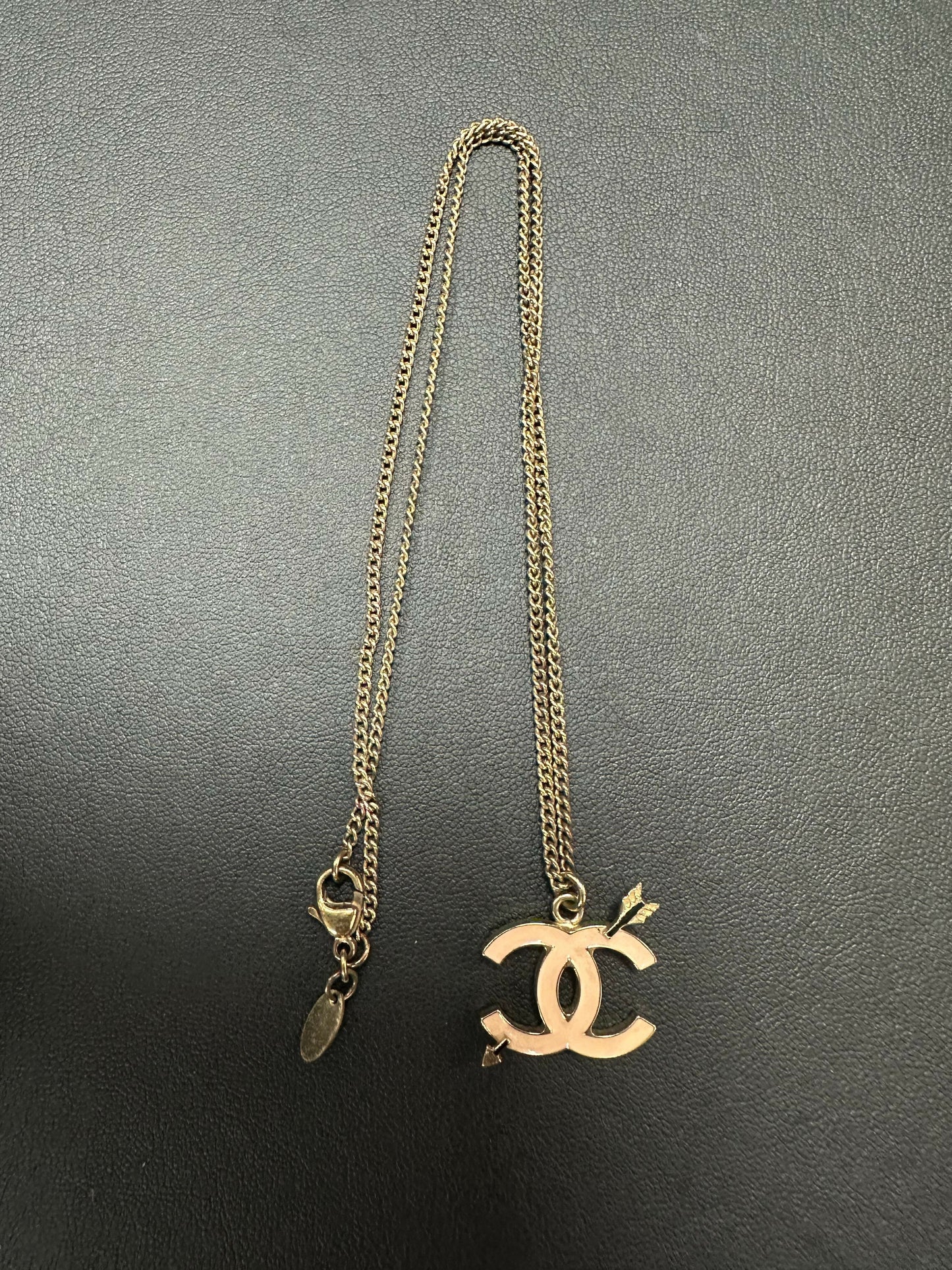 Chanel Vintage 2010 Enamel Light Orange CC Gold Tone Necklace