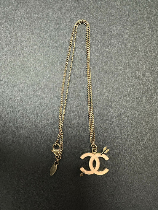 Chanel Vintage 2010 Enamel Light Orange CC Gold Tone Necklace