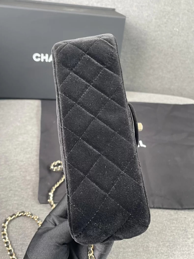 Chanel 25A Black Velvet Rhinestone Ball CF Chain Bag