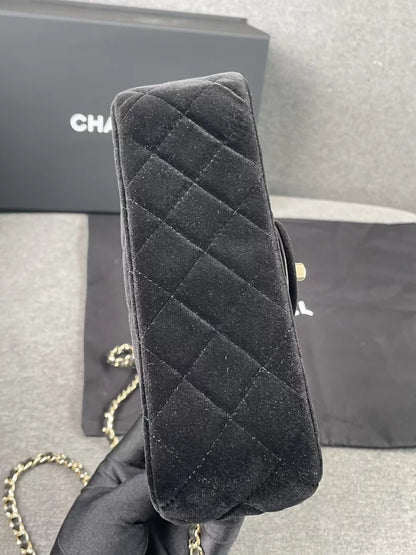 Chanel 25A Black Velvet Rhinestone Ball CF Chain Bag