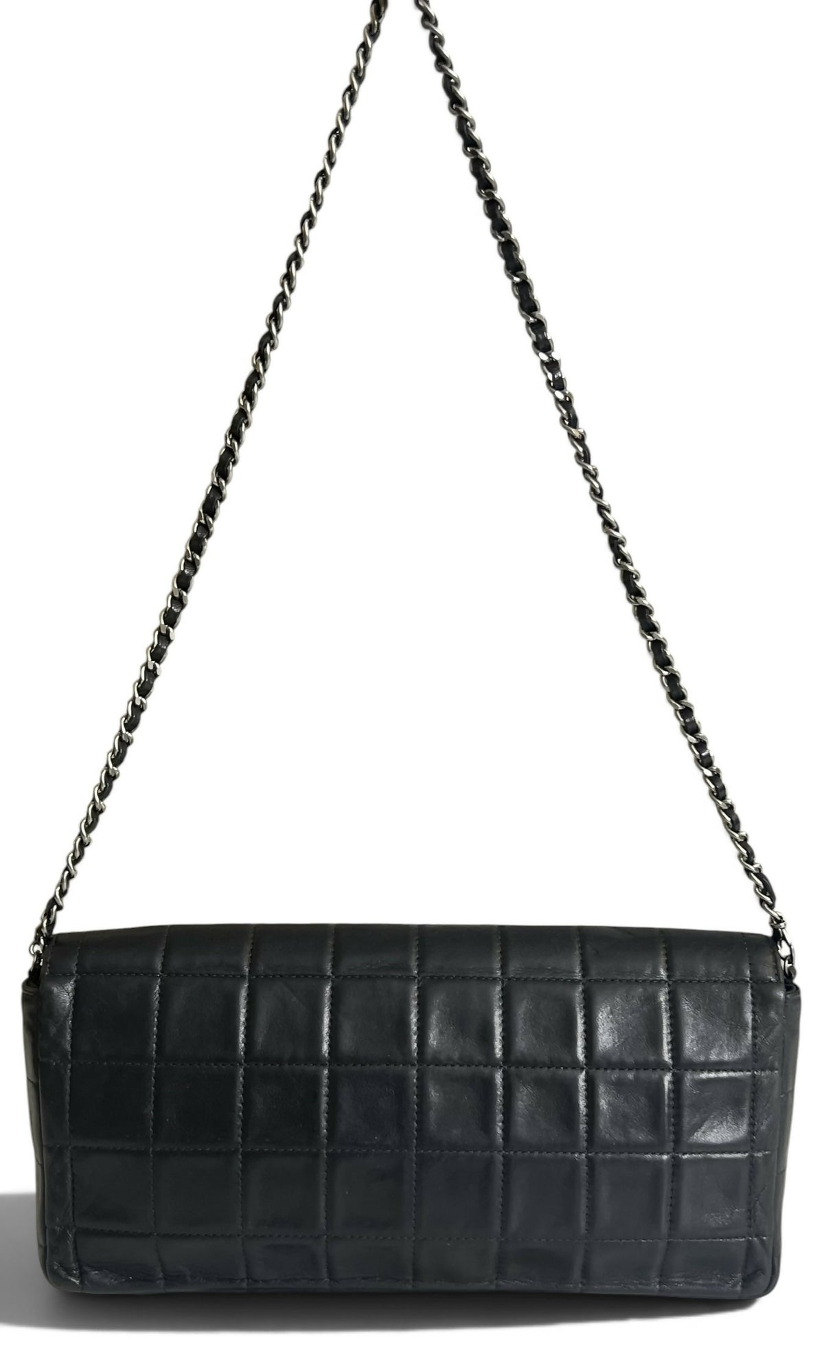 Chanel Black Lambskin East West Chocolate Bar Flap SHW