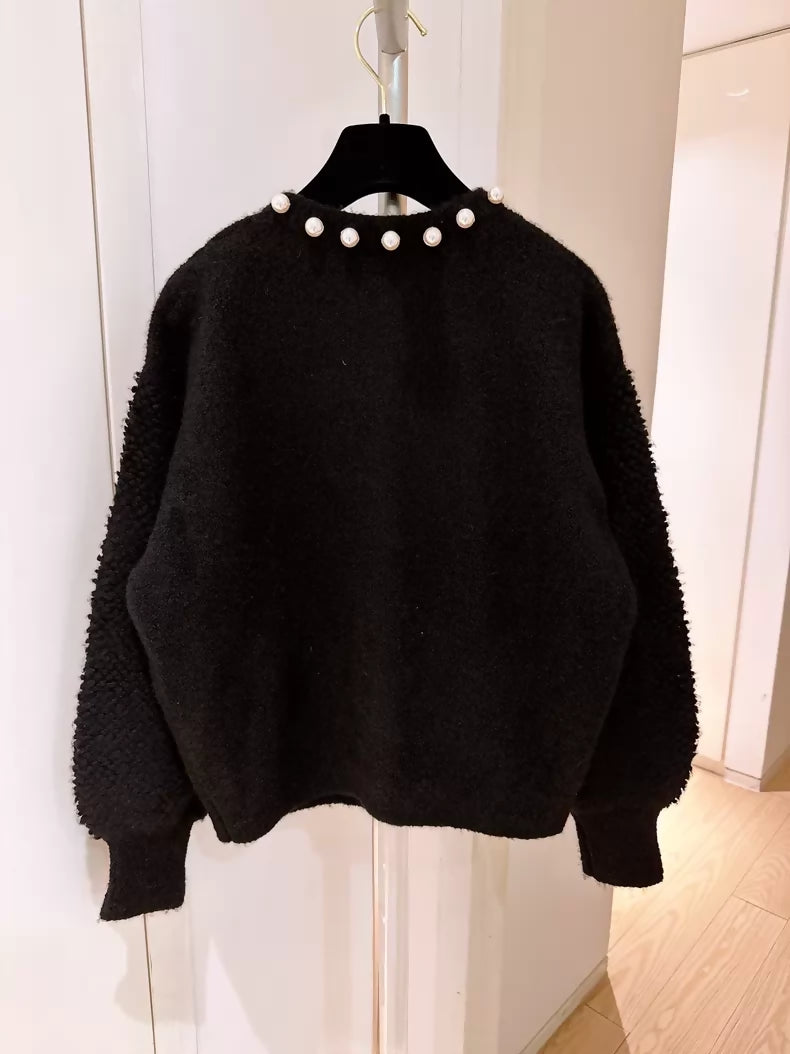 Chanel Black Pearl-Button Cashmere Cardigan