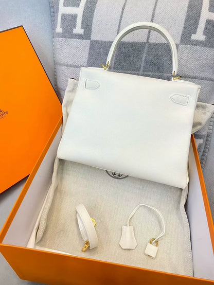 Hermes Kelly 28 01 Pure White togo leather Gold hardware