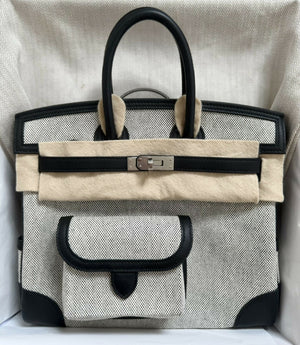 Hermès Birkin 25 Cargo Noir Swift & Toile Goéland with Palladium Hardware