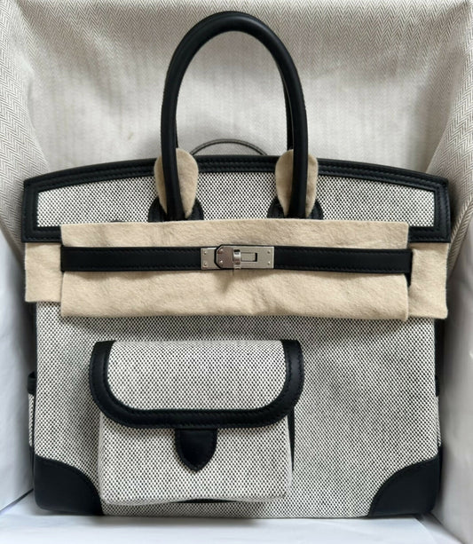 Hermès Birkin 25 Cargo Noir Swift & Toile Goéland with Palladium Hardware