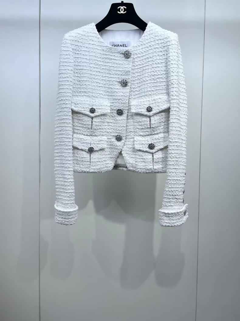 Chanel 22C white tweed jacket