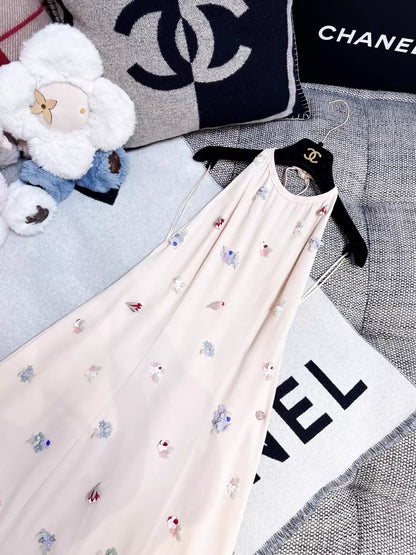 Chanel 23C nude floral beaded dress