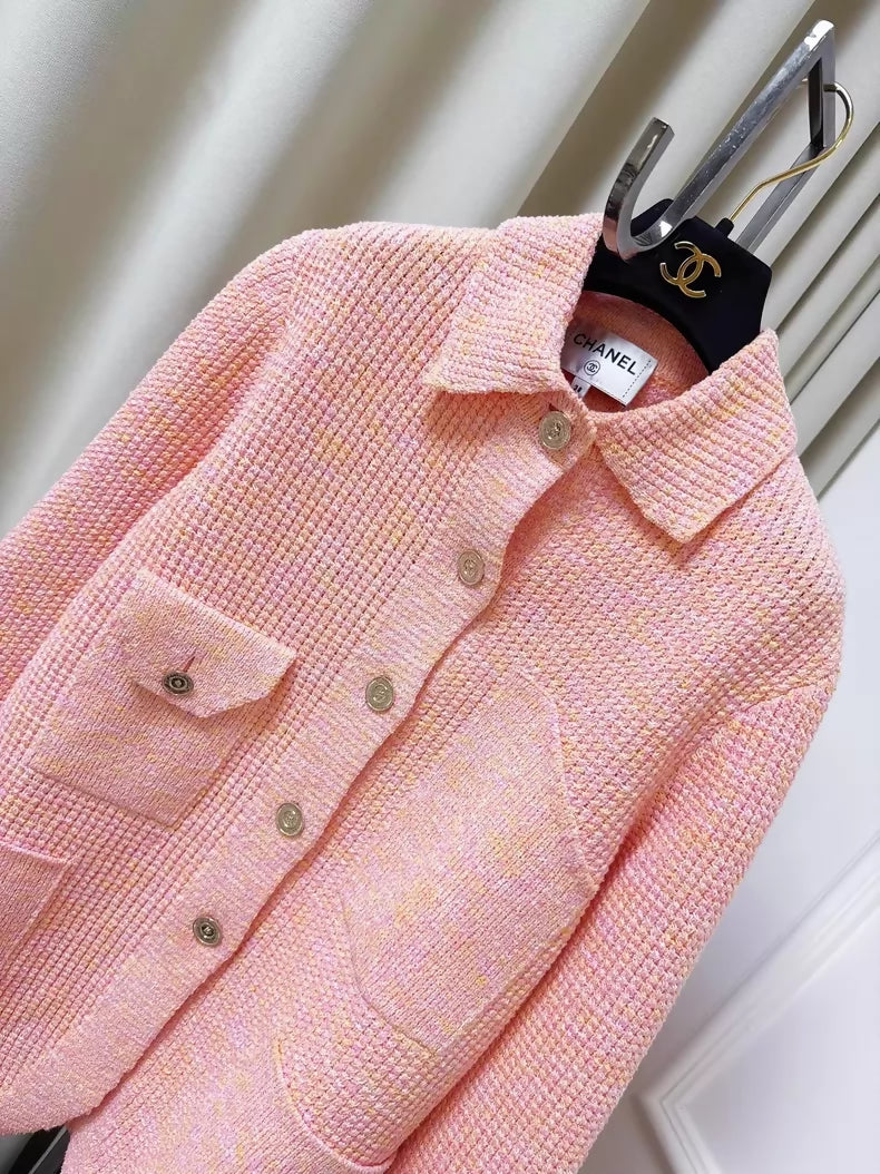 Chanel 25p Orange-Pink Mixed-Color Oversized Knit Cardigan