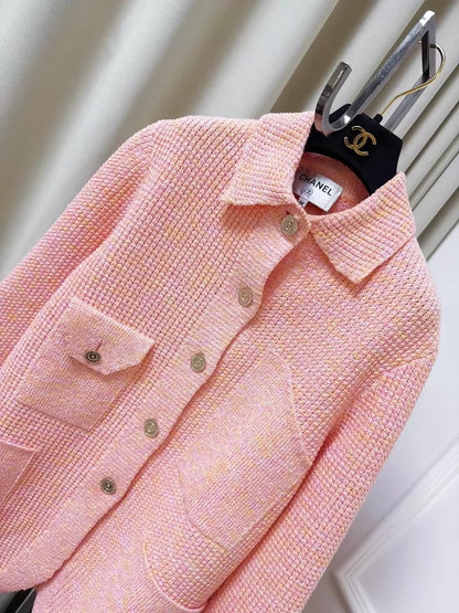 Chanel 25p Orange-Pink Mixed-Color Oversized Knit Cardigan