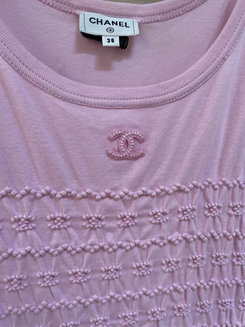 Chanel 23P pink double C pleated dress