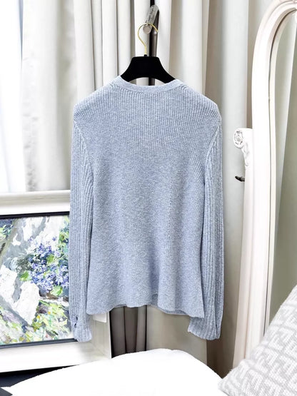 Chanel 23P Blue Linen Knit Cardigan