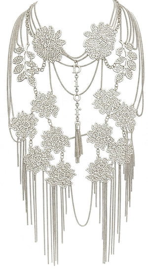 Christian Dior ‘Mata Hari’ Vintage Long Collar Bib Floral Crystal Statement Necklace ultra rare