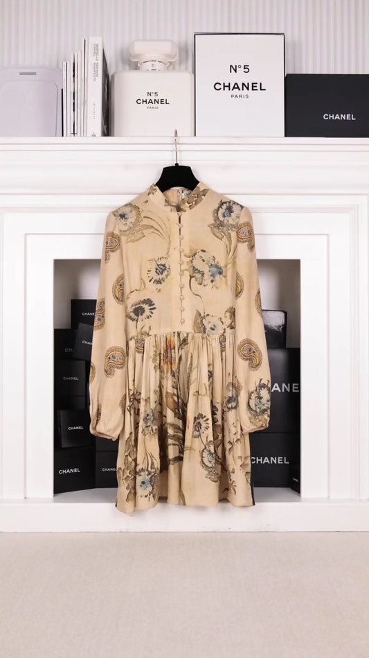 Dior beige linen print dress