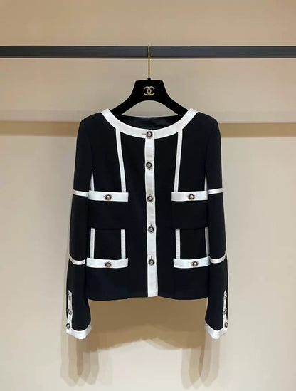 Chanel 20A Black and White Striped Pocket Jacket