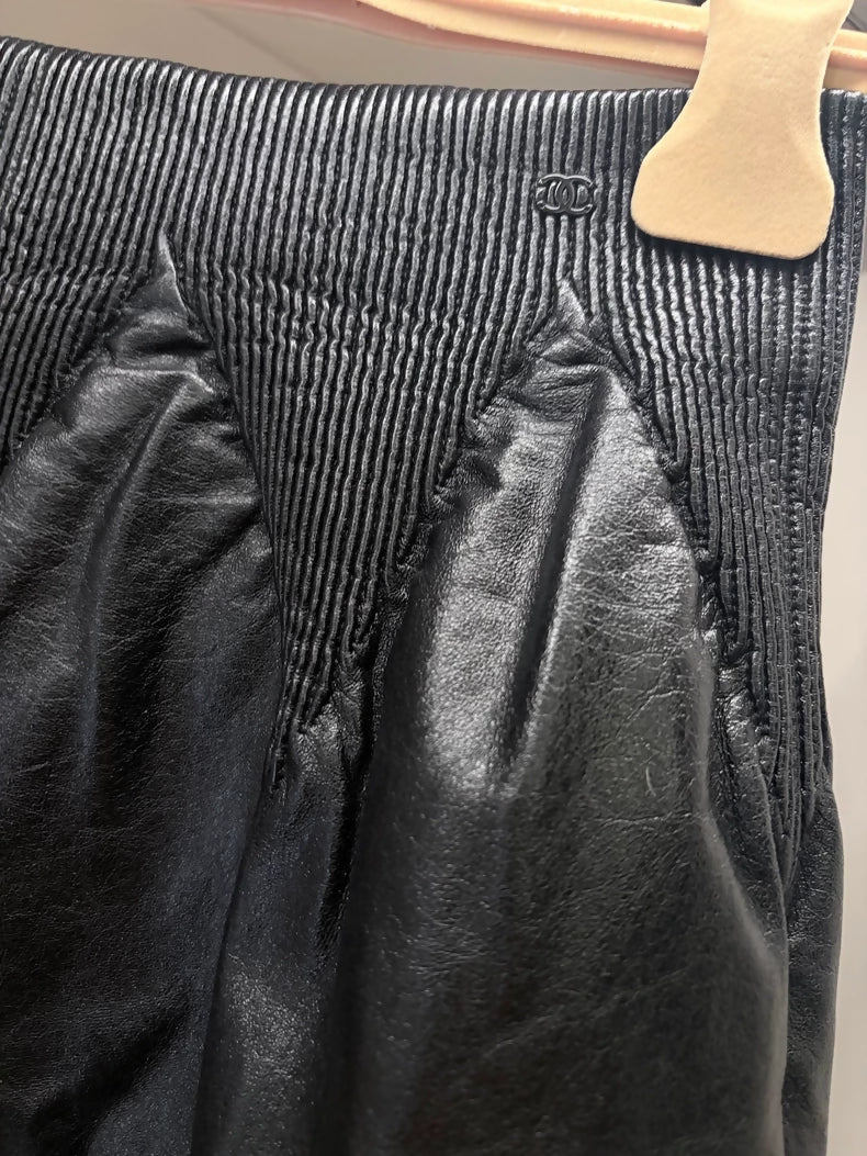 Chanel 21S Black Lambskin Leather Skirt