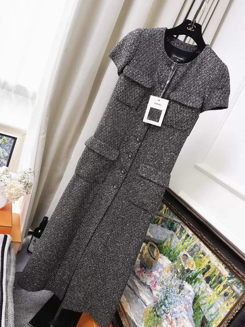Chanel 21A silver shimmering long dress