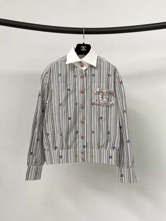 Chanel 23P high-end floral shirt with detachable 3D flowers and gorgeous candy-colored buttons
