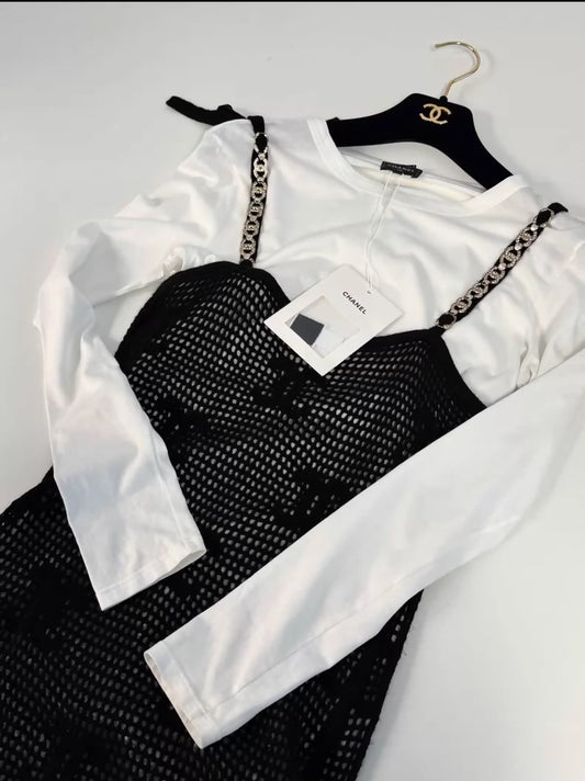 Chanel 22C black & white two-piece dress