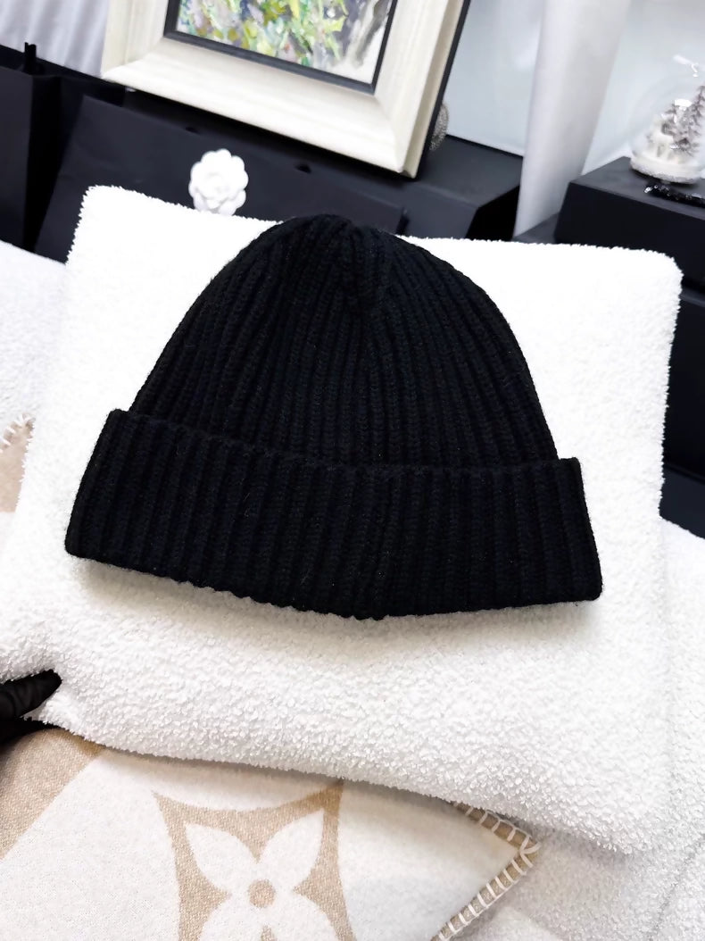 Chanel white sequined logo knit beanie