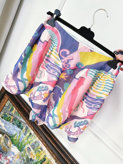 Chanel 24c graffiti colourful silk shorts