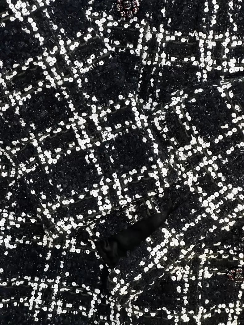 Chanel 22K Black and White Check Tweed Jacket