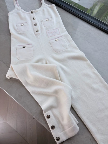 Chanel 25P white cashmere jumpsuit