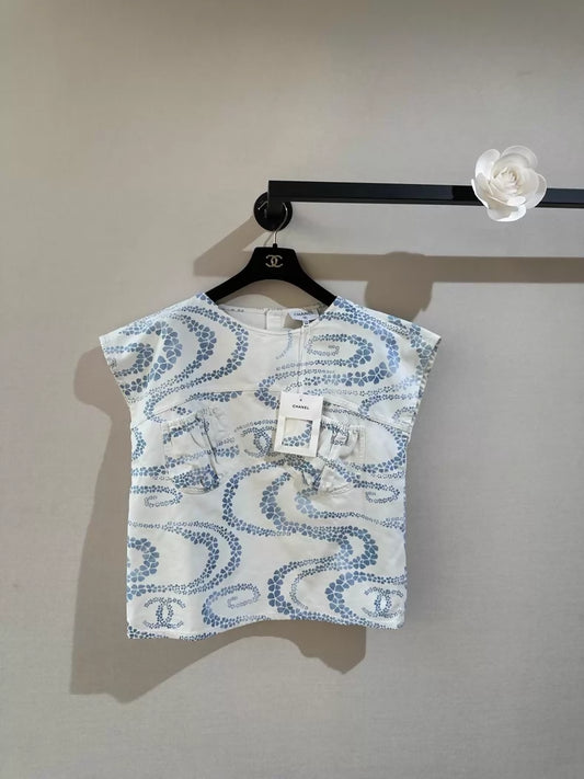 Chanel 25M Printed Denim Top