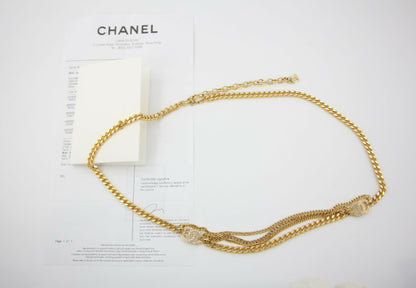 Chanel F22A Metal Rhinestones Two CC Gold-tone Chunky Waist Chain Belt L85