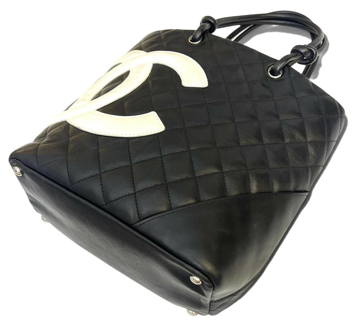 Chanel 2005 Black White Calfskin Quilted Medium Cambon Tote Bag