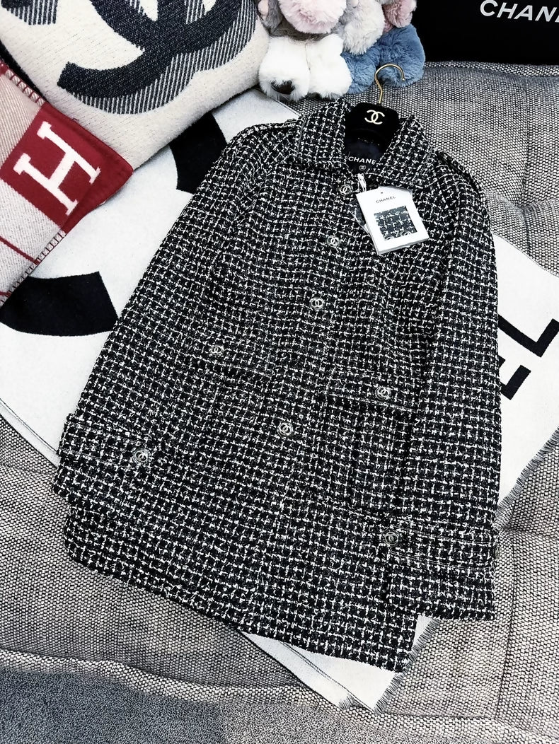 Chanel 20p Black Tweed Coat