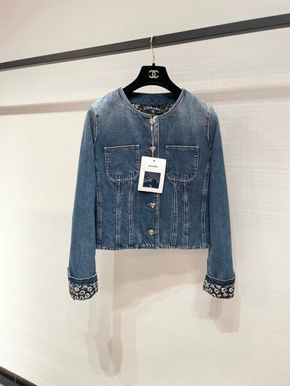 Chanel 25B denim jacket with floral logo lining