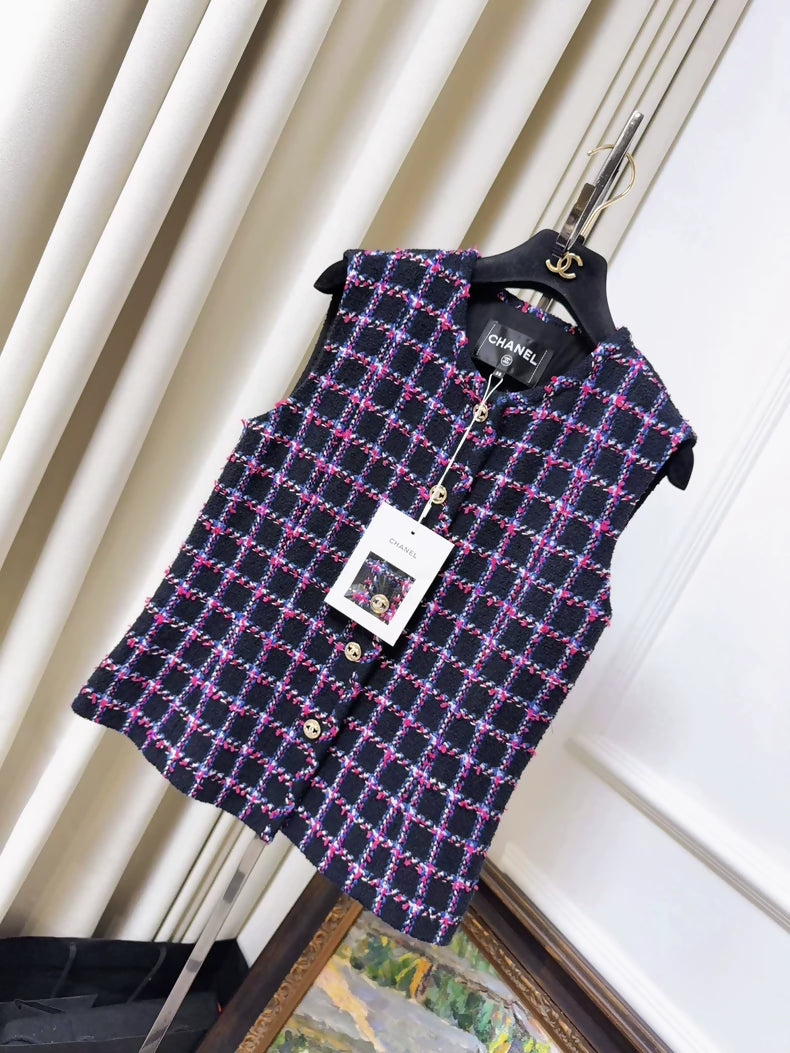 Chanel 24P purple plaid tweed vest