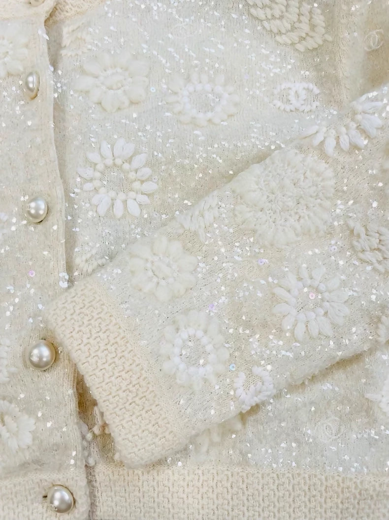 Chanel 21S pearl-embroidered sequined top and cardigan