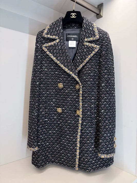 Chanel Byzantine Collection 11A Grey Tweed Coat